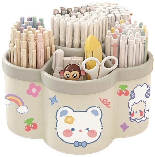 소소하우스 대용량 다용도 필기구 정리 회전 연필꽂이, 밀크화이트, 1개