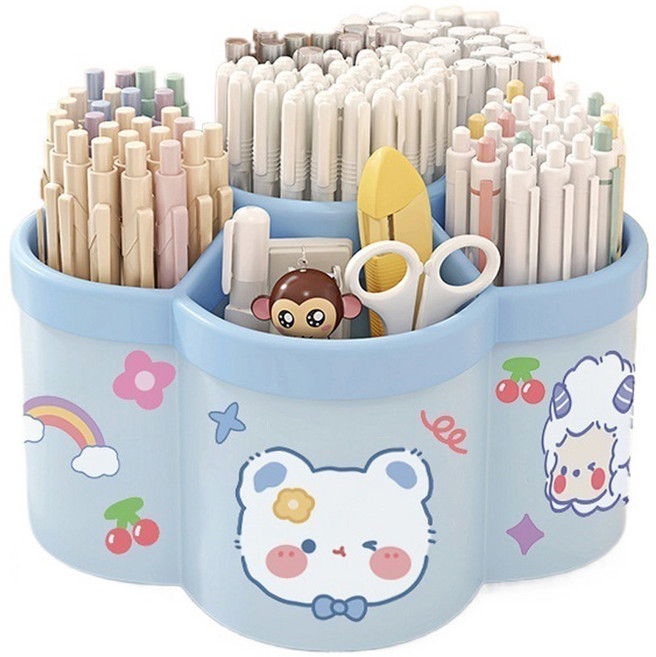 소소하우스 대용량 다용도 필기구 정리 회전 연필꽂이, 스카이블루, 1개