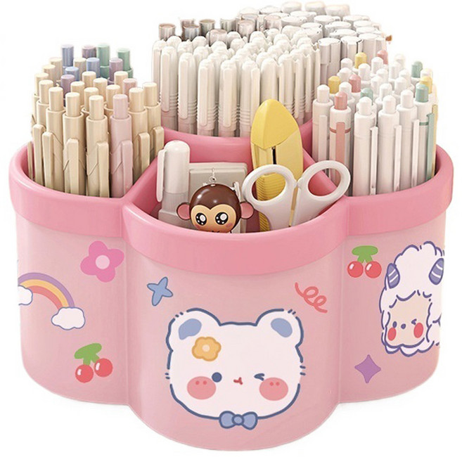 소소하우스 대용량 다용도 필기구 정리 회전 연필꽂이, 핑크, 1개