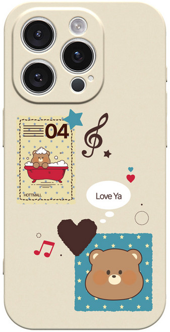 핫티몰 Love Ya 귀여운 곰돌이 캐릭터 베이지 휴대폰 케이스