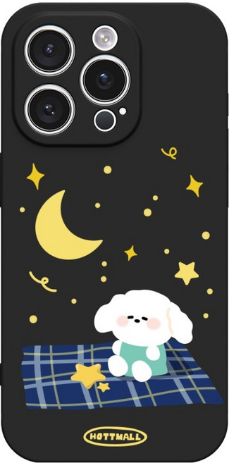 핫티몰 달빛 댕댕이 귀여운 캐릭터 블랙 휴대폰 케이스