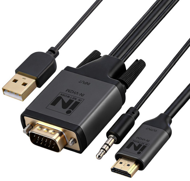 인네트워크 FHD지원 VGA RGB to HDMI 영상변환 컨버터 케이블 오디오 지원 IN-VH2M, 1개
