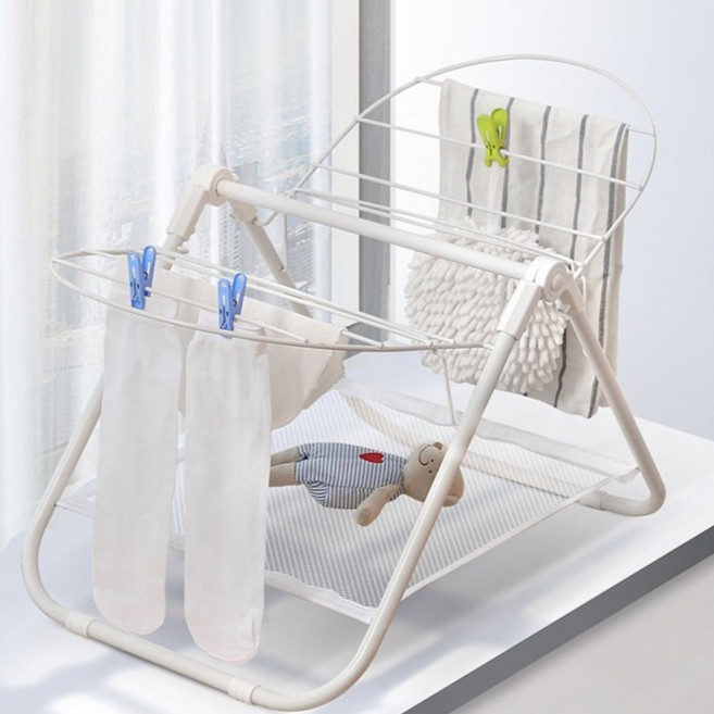 PDS리빙 아기옷 전용 미니 접이식 양날개 공간절약 빨래건조대, 화이트