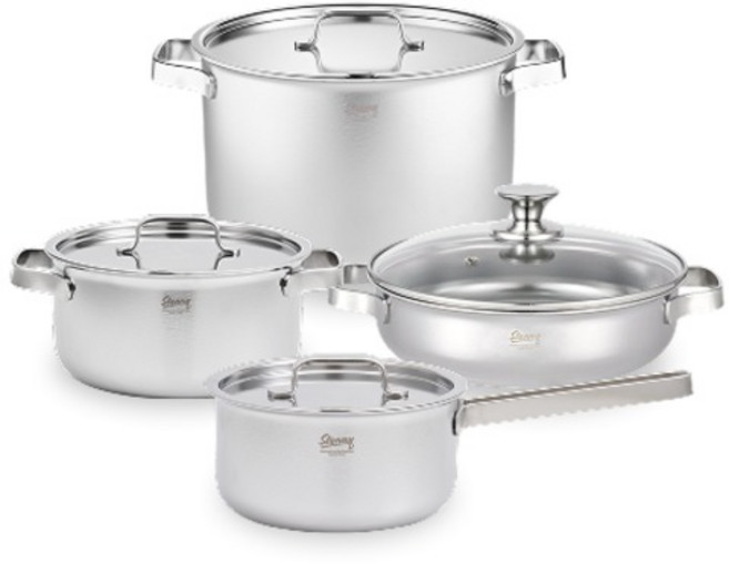 스테니 인덕션 무연마제 스텐 통5중 냄비 세트 4개, 실버, 편수 16cm + 양수 20cm + 전골 24cm + 곰솥 H 24cm, 1세트