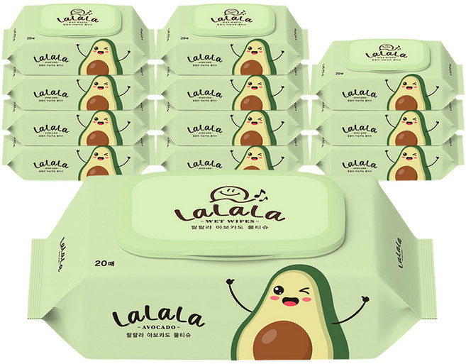 랄랄라 아보카도 휴대용 물티슈 캡형, 50g, 20매, 12개