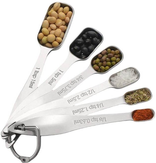 아워플로우 스테인리스 스틸 사각 계량스푼 6종 세트, 1세트