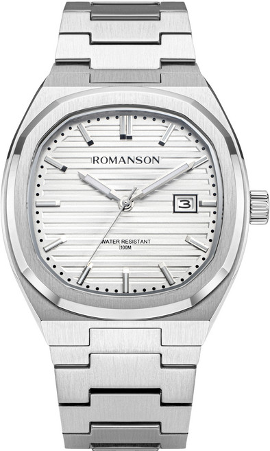 ROMANSON 男士 Audier Octagonon Date 43 金屬手錶 RWTMMX6BS008WH + 購物袋