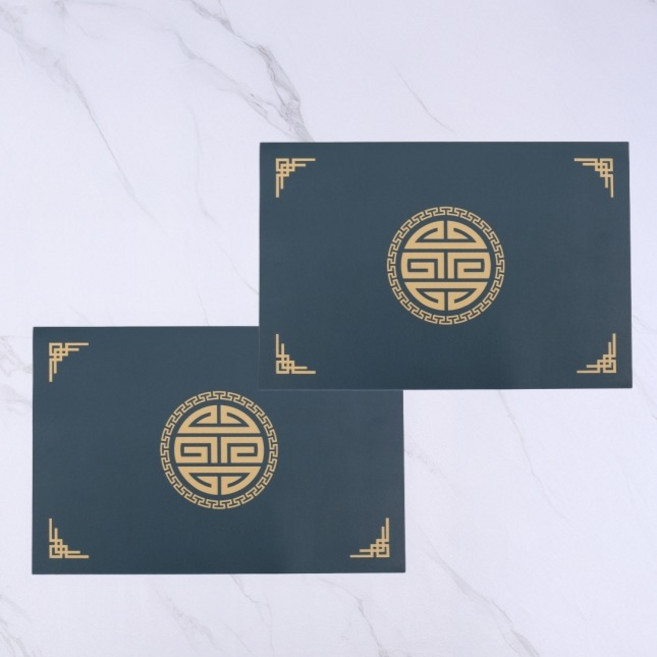 아메리칸로드 전통문양 골드패턴 방수 논슬립 식탁매트 HR2684, 다크그린, 2개, 45 x 30 cm