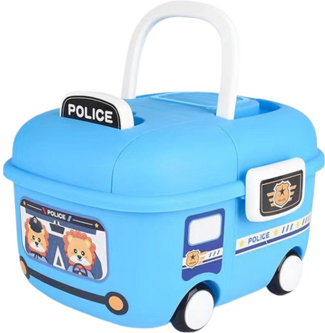 델리리움 자동차 스타일 바퀴달린 이동식 장난감 정리함 소형 19 x 16 x 11.5 cm, 블루, 1개