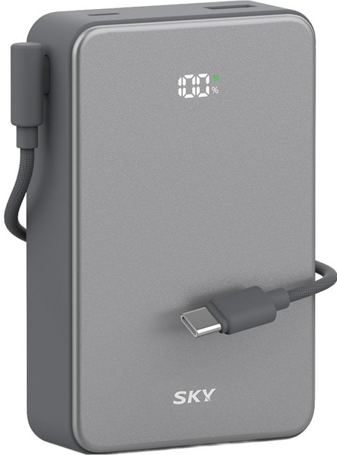 스카이 필 Cube 20000mAh PD QC 22.5W 고속충전 LCD잔량표시 대용량 미니 보조배터리 케이블 멀티단자, 그레이, SKY-A20