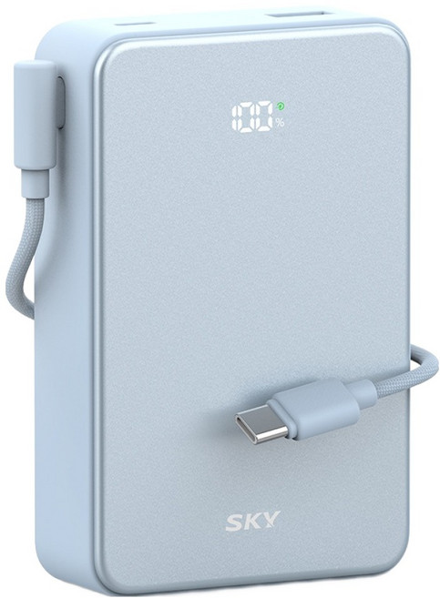 스카이 필 Cube 20000mAh PD QC 22.5W 고속충전 LCD잔량표시 대용량 미니 보조배터리 케이블 멀티단자, 블루, SKY-A20