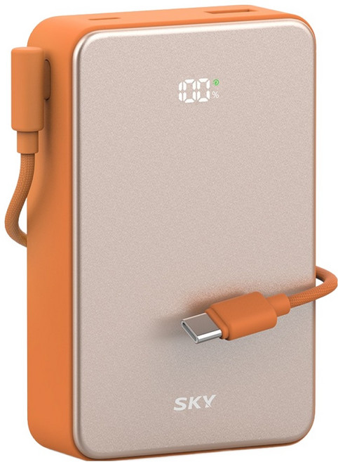 스카이 필 Cube 20000mAh PD QC 22.5W 고속충전 LCD잔량표시 대용량 미니 보조배터리 케이블 멀티단자, 오렌지, SKY-A20