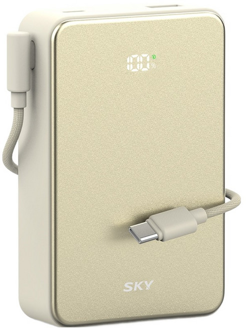 스카이 필 Cube 20000mAh PD QC 22.5W 고속충전 LCD잔량표시 대용량 미니 보조배터리 케이블 멀티단자, 베이지, SKY-A20