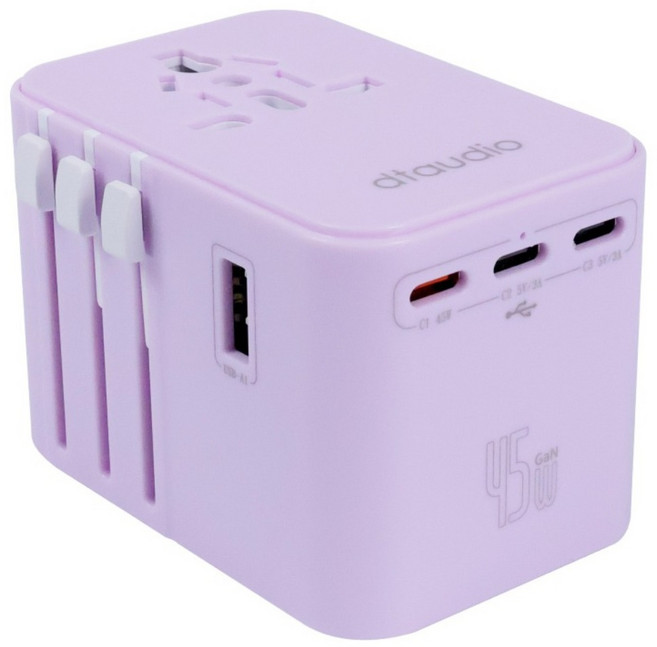 DTAudio 45W 4-Port 萬國旅行 充電器 PD Fast Charging GaN 2500W Dual Fuse 紫色 GA-NPD45-VK
