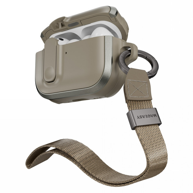 MAGEASY Odyssey with Wrist Strap 抗衝擊磁扣耳機殼 Airpods pro3, 金屬沙, 1個, 單一商品