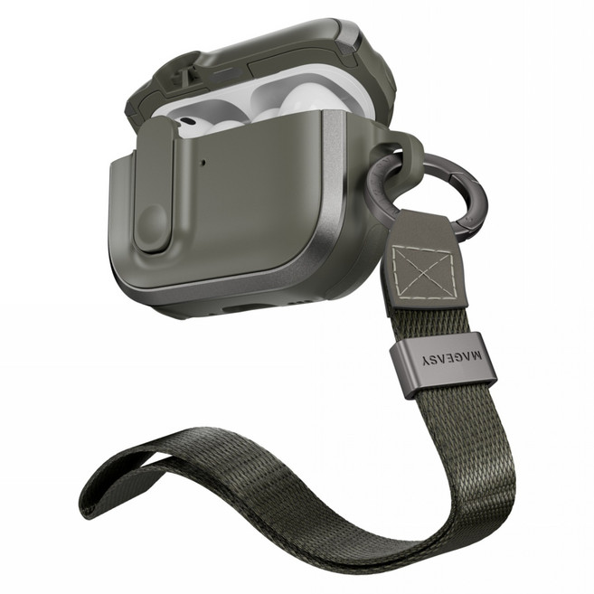 MAGEASY Odyssey with Wrist Strap 抗衝擊磁扣耳機殼 Airpods pro3, 金屬綠, 1個, 單一商品