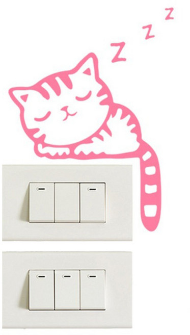 스마일깨비 깜찍한 고양이 거실 침실 야광 스위치 스티커 커버 2p, 핑크 라이트 