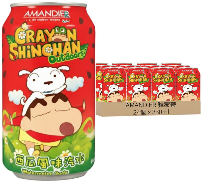 AMANDIER 雅蒙蒂 蠟筆小新汽水 西瓜風味 款式隨機, 24個, 330ml