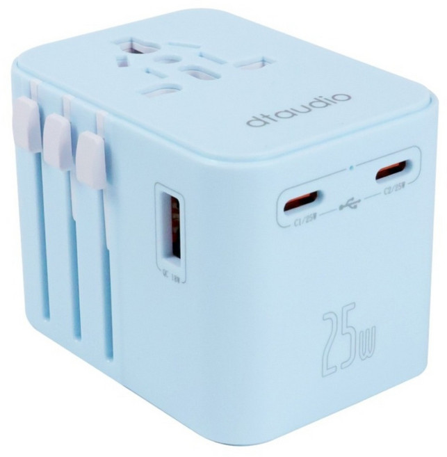DTAudio GA-NPD25-BL 25W 3-Port 萬國旅行充電器 PD Fast Charging 192+ Countries Compatibility Safety Protection 藍色