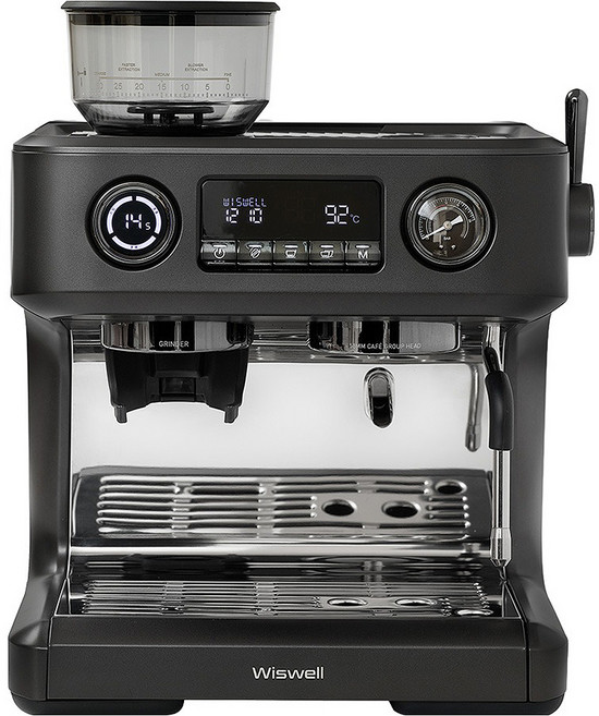위즈웰 가정용 반자동 에스프레소 듀얼보일러 그라인더 일체형 20BAR 커피머신 58mm, 차콜, WC5023