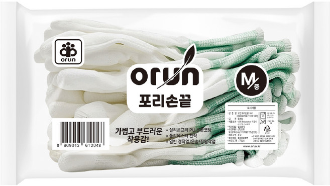 오런 포리 10P 손끝 코팅장갑 M, 흰색, 1개