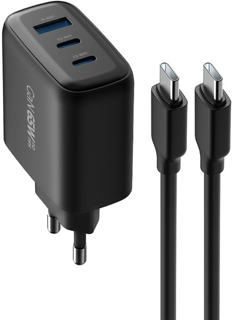 뉴클 GaN 65W PPS 초고속 충전기 3포트 + 케이블 1m + 2m 세트, 블랙, 1세트