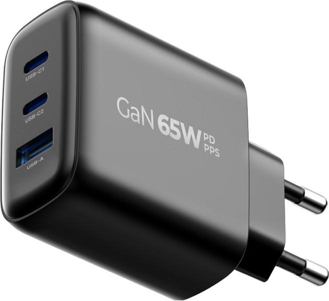 뉴클 GaN 65W PPS 초고속 충전기 3포트, 블랙, 1개