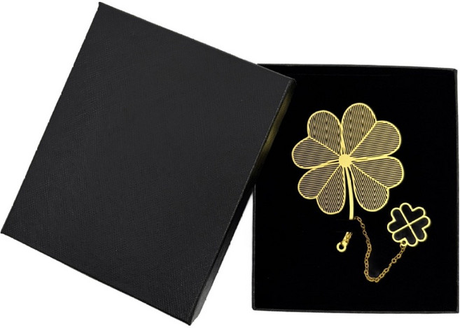 리드홈 골드 금속 체인 북마크 + 박스 선물세트, 1세트, 네잎클로버