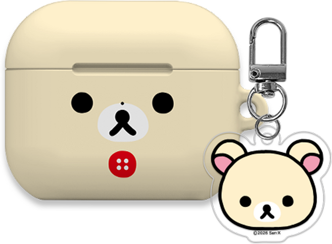 코쿼드 리락쿠마 페이스 에어팟4세대 하드 케이스 + 키링 세트, 코리락쿠마페이스, 1세트