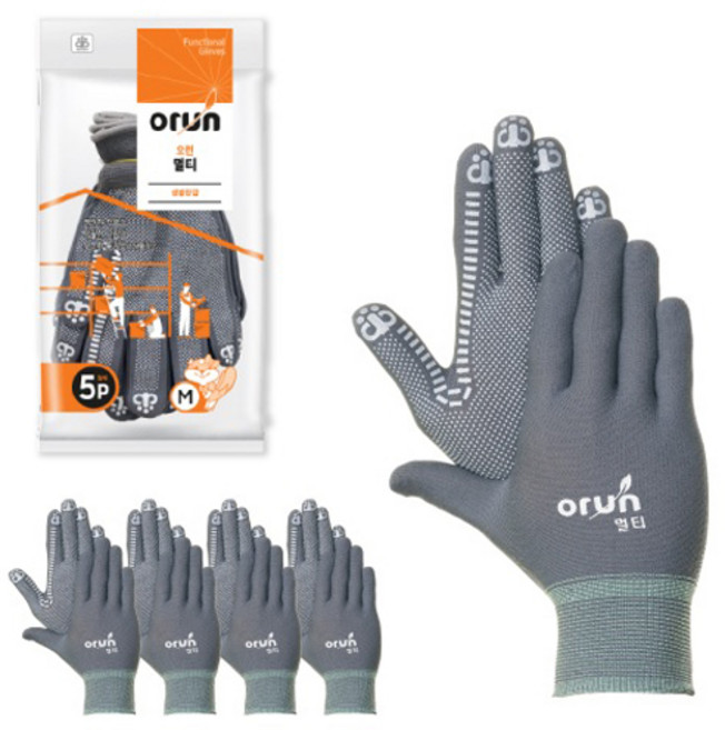 오런 멀티 5P 작업장갑 M, 회색, 1개