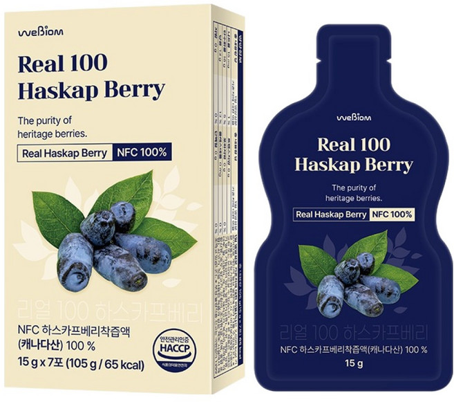 위바이옴 리얼 100 하스카프베리 NFC 착즙 7p, 105g, 1개