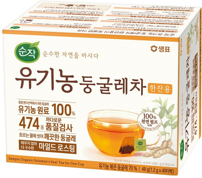 순작 유기농 둥굴레 한잔용 티백, 1.2g, 1개, 40개입