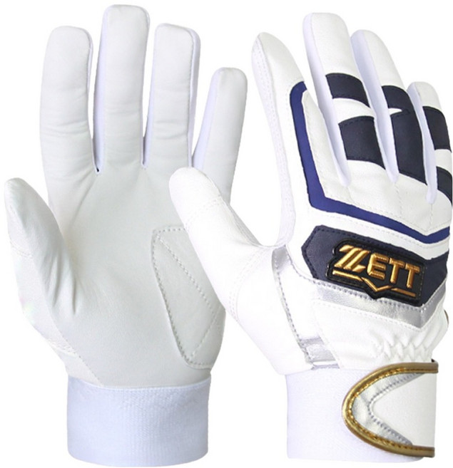 ZETT 雙手穿戴打擊手套組 BGK-357, 白色 + 海軍藍, 1套