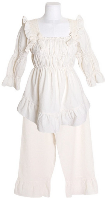 Lunaluz 女款Gemma抓皺七分袖棉質兩件式睡衣