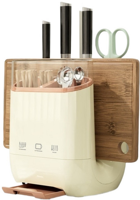 홍시마켓 주방용 칼 꽂이 도마 거치 올인원 수저통, 크림색, 1개