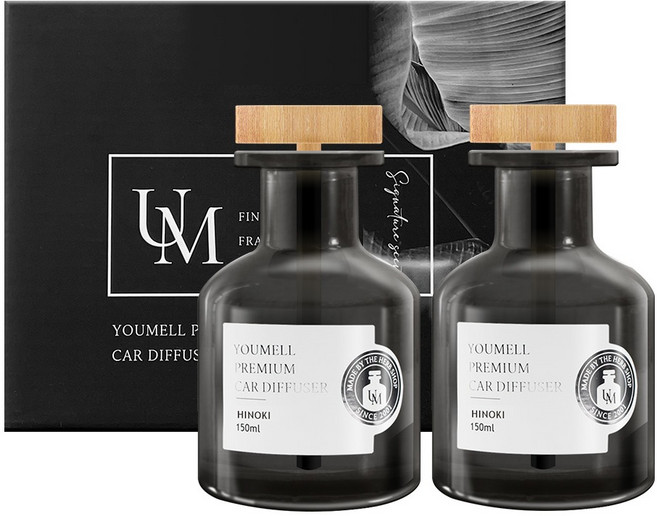 유멜 프리미엄 차량용 디퓨저 150ml, 2개, 히노끼