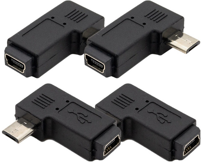 컴스 Micro 5Pin to Mini 5Pin 변환 젠더 우향꺾임 2p + 좌향꺾임 2p 세트, 1세트, DP021