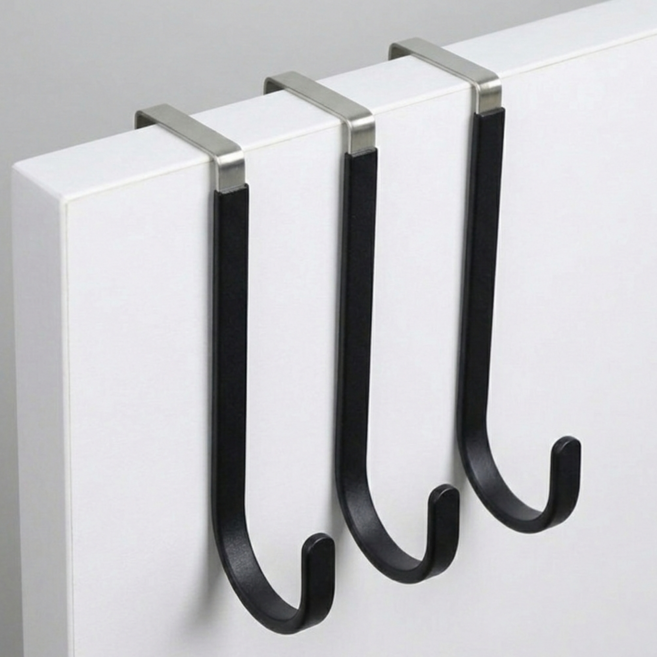 아이딥 논슬립 도어 후크 방문 행거 옷걸이 3p, 블랙, 1개