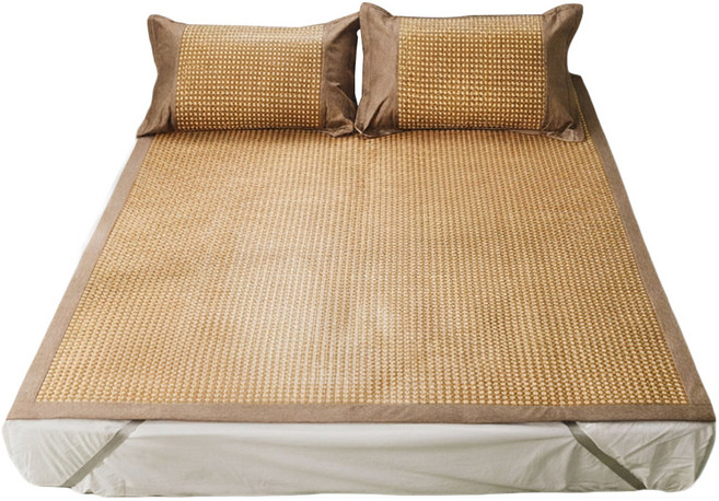 SERVINNO BEDDING 絲薇諾 3D軟Q柔藤蓆/亞藤蓆組, 咖啡色, 涼蓆 + 枕套 2個