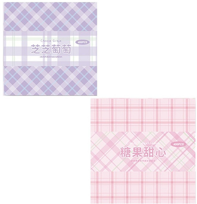 문구담 체크 격자 무늬 다꾸 점착 메모지 2종 세트, 퍼플, 핑크, 1세트