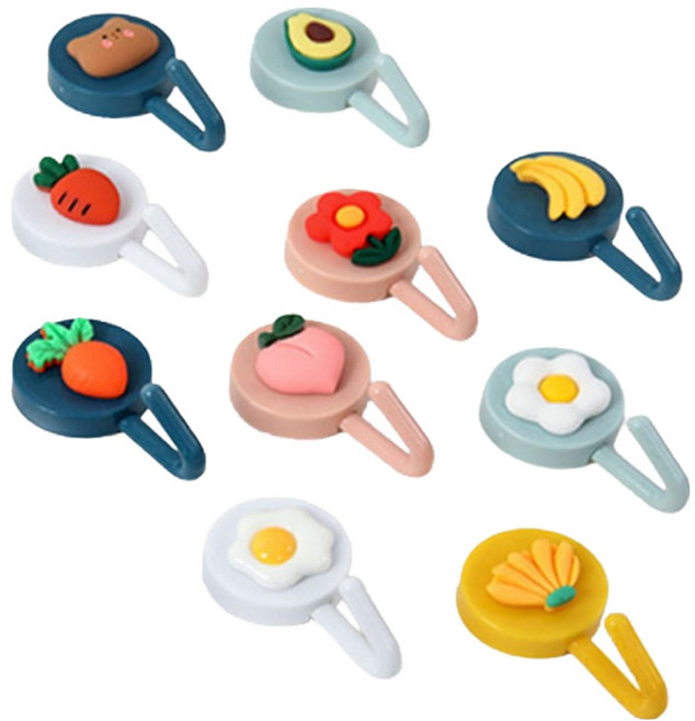 한봄누리 귀여운 캐릭터 편리한 다용도 접착식 벽걸이 후크, 랜덤발송, 10개