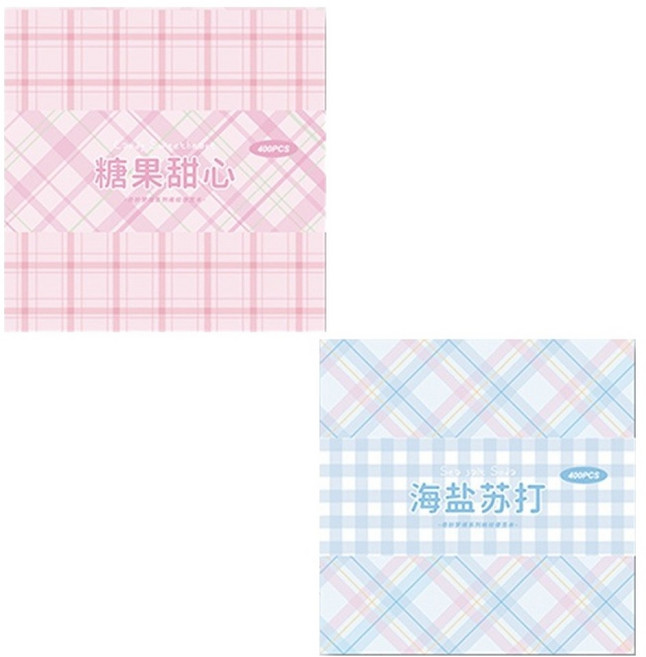 문구담 체크 격자 무늬 다꾸 점착 메모지 2종 세트, 핑크, 블루, 1세트