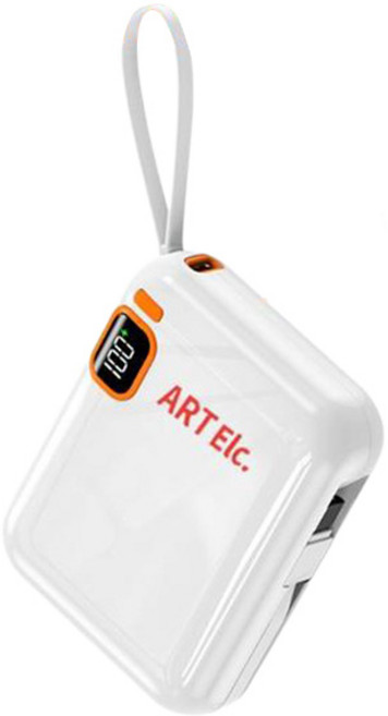 아트일렉 미니 20W PD 고속충전 잔량표시 자체선 보조배터리 10000mAh C타입 8타입, 스노우 화이트, art-2