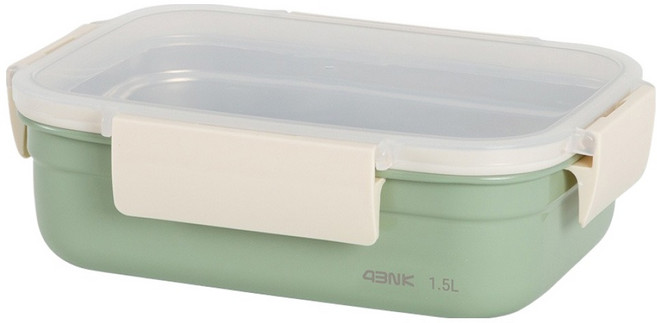 스토피아 밥 반찬 소분 냉동 보관 4BNK 스텐 밀폐용기 C02 직사각 6호, 민트 그린, 1개