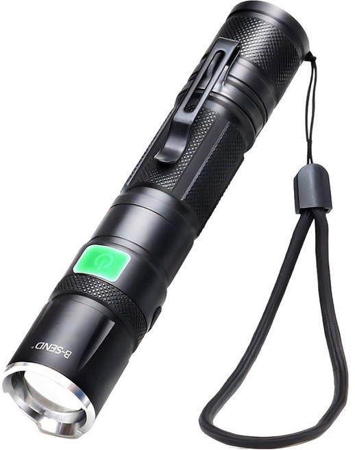 비센드 초경량 고휘도 휴대용 LED 후레쉬 충전식 손전등 BS-T10S, 블랙, 1개