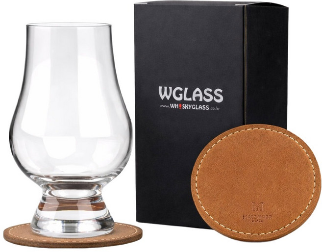 글렌캐런 글래스 STD 잔 + 마텐더 가죽 코스터 카멜 세트, 1세트