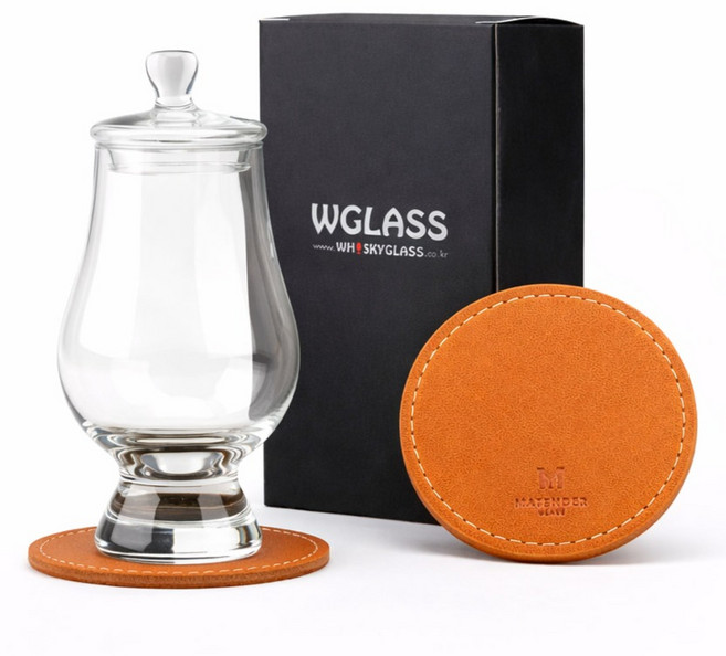 글렌캐런 글래스 std + 마텐더 더캡 + 가죽 코스터 오렌지 세트, 1세트