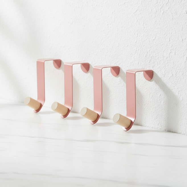 마켓피아 행거 다용도 옷 모자 도어훅, 핑크, 4개