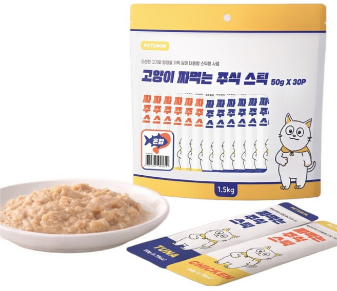 펫츠몬 고양이 짜먹는 주식 스틱 30p, 1.5kg, 1개, 혼합맛(닭고기/참치)