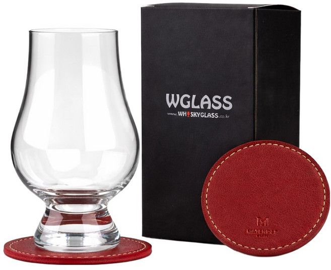 글렌캐런 글래스 STD 잔 + 마텐더 가죽 코스터 크림슨레드 세트, 1세트